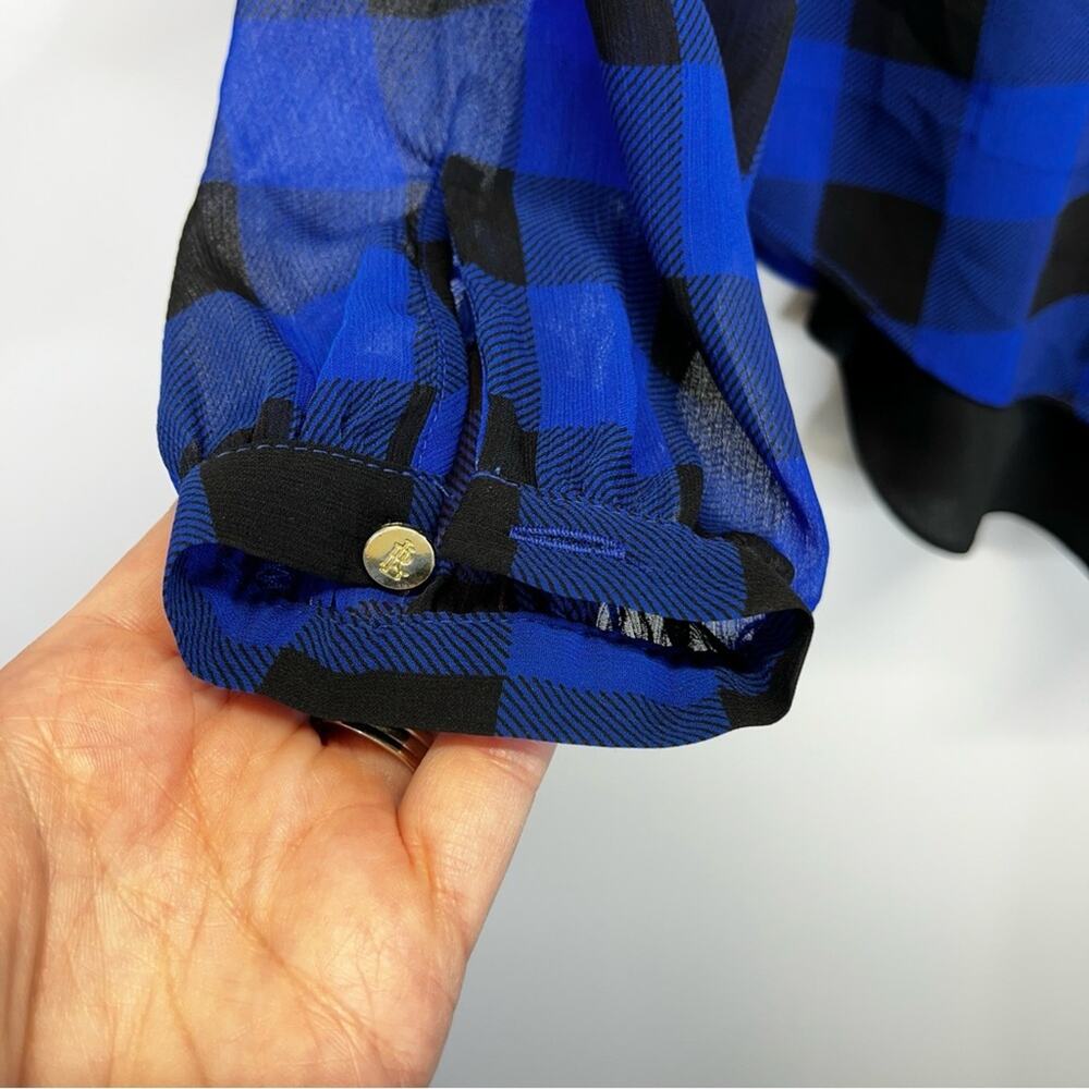 Lauren Ralph Lauren Buffalo Check Ruffled Georgette blouse blue black - XS - Picture 7 of 12
